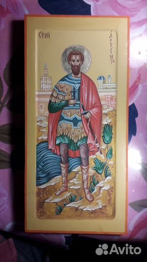 Икона мученика Артемия 52/25 см Рукописная