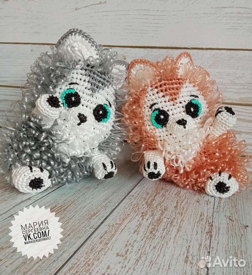 Мочалка игрушка ручной работы щенок Хаски