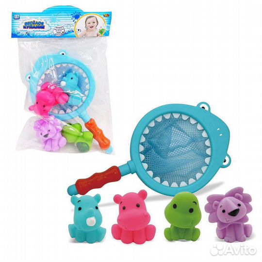 Веселое купание. Сачок с 4-мя зверятами, рт-01244