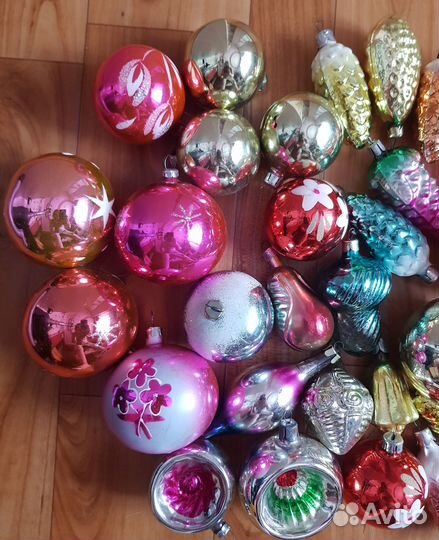 Разные елочные игрушки. Стекло СССР. 45 штук