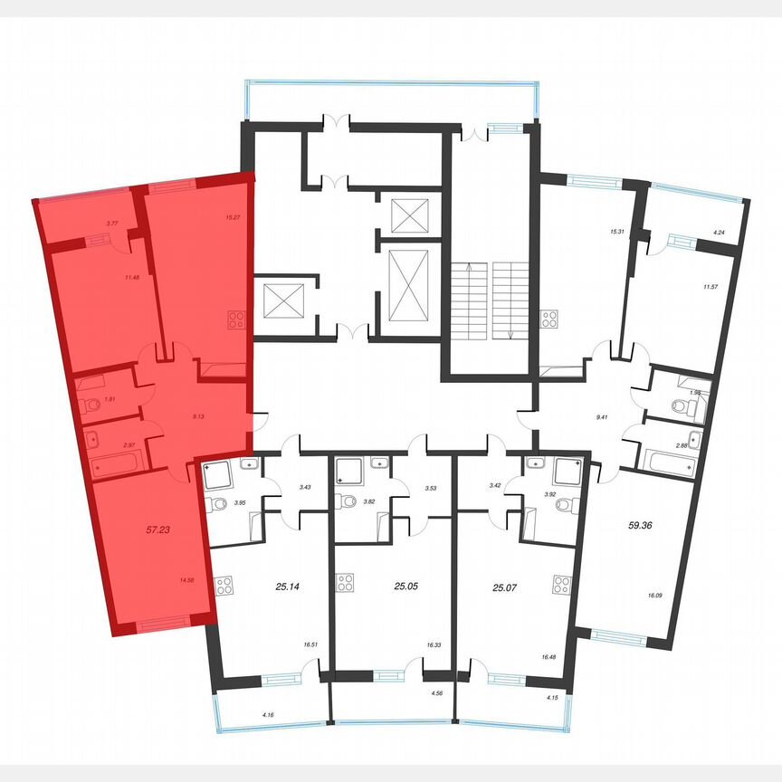 2-к. квартира, 59,1 м², 6/22 эт.