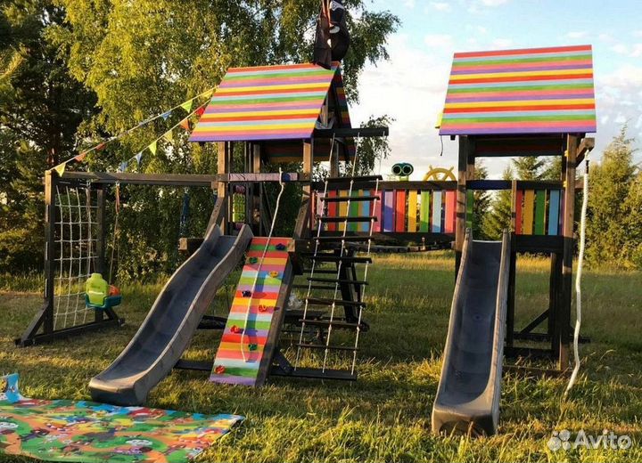 Детские уличные площадки домики горка качели