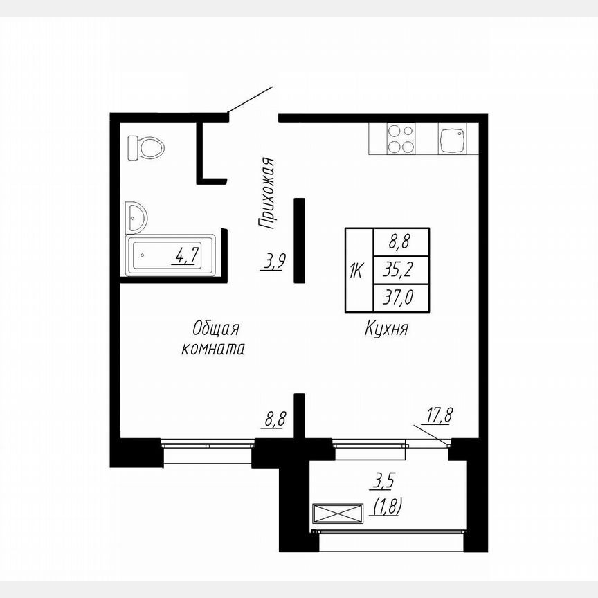 1-к. квартира, 37 м², 6/17 эт.