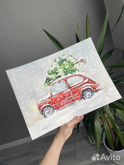 Картина акварелью новогодняя
