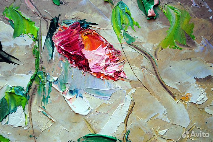 Картина маслом с розами.Картина с цветами 40х30 см