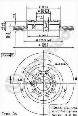 Диск тормозной перед VAG audi A3/S3 08-13/octav