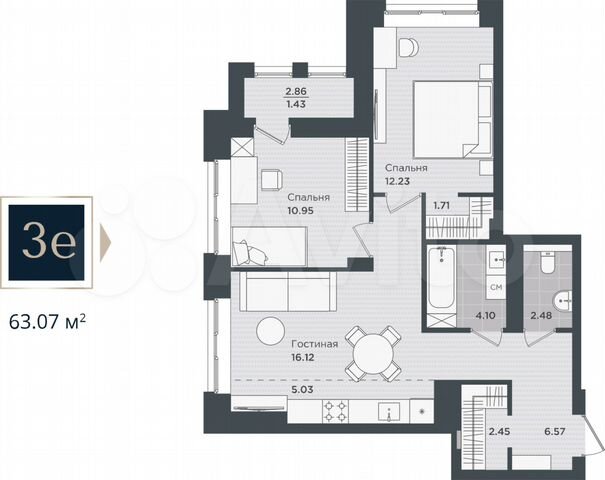 3-к. квартира, 63,1 м², 18/24 эт.