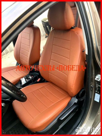 Чехлы Kia Ceed 2 из экокожи коричневые Классика