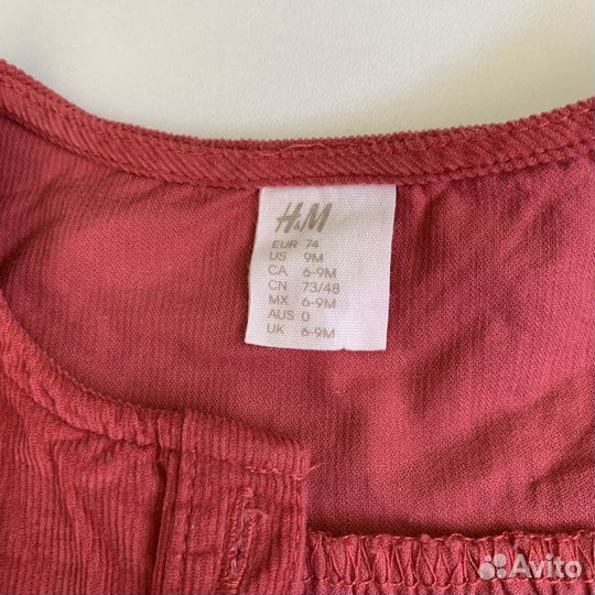 Вельветовая рубашка для девочки h&m 74