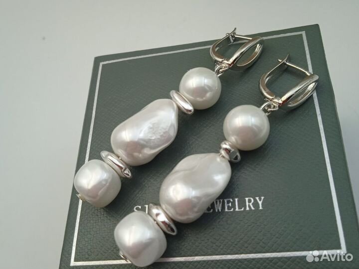 Серьги 6см барочный жемчуг майорка