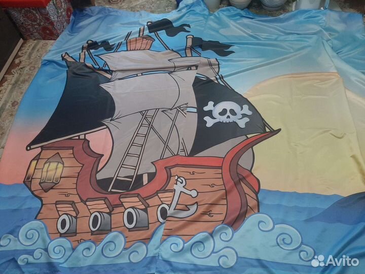 Шторы блэкаут детские и покрывало Пиратский корабл