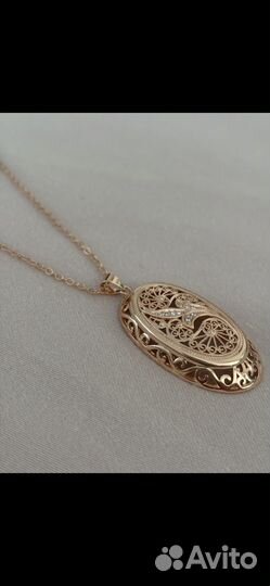 Кулон с цепочкой покрытие золото 585 пробы