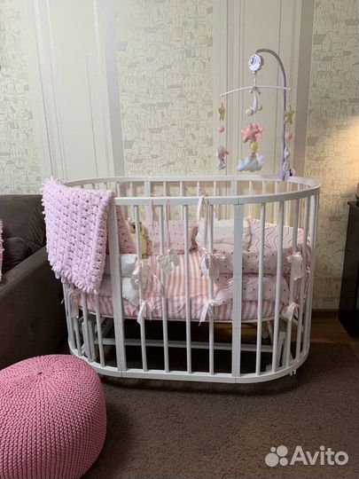 Круглая овальная кроватка трансформер