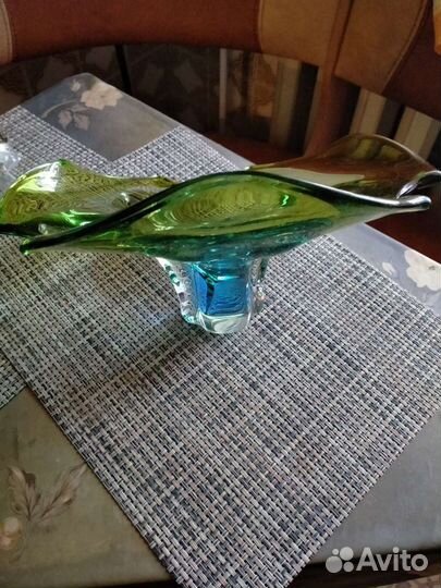 Ваза для фруктов чешское цветное стекло