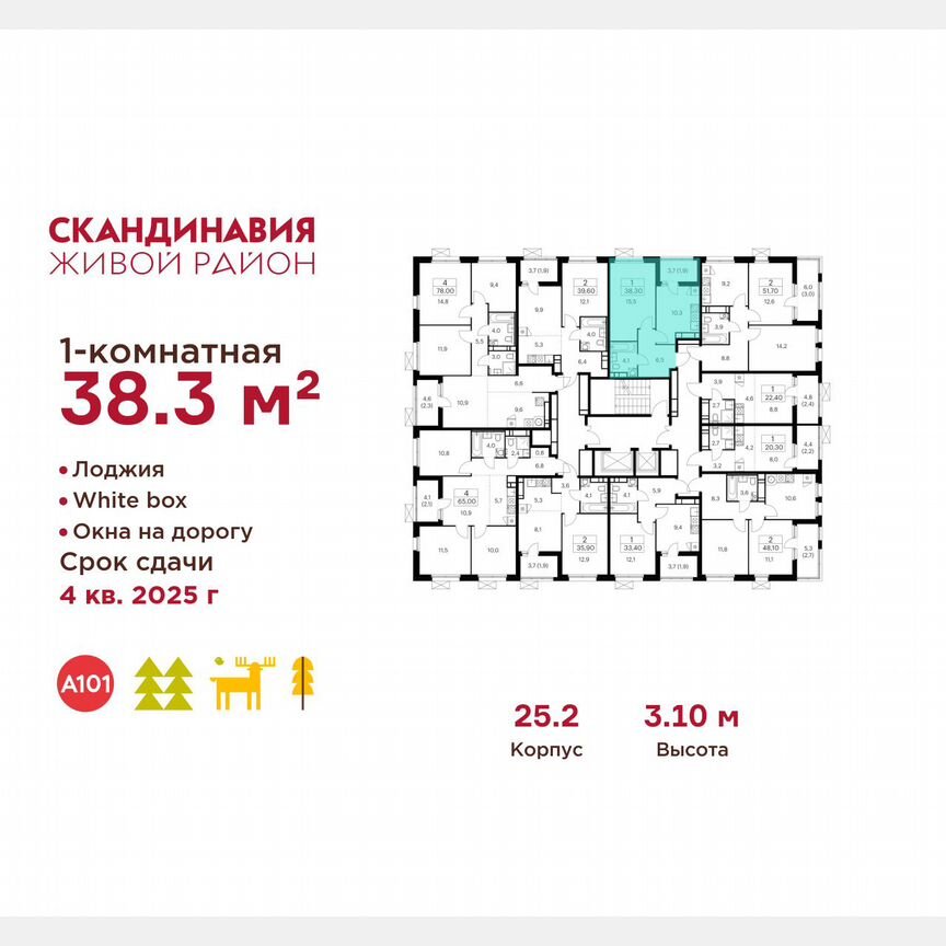 1-к. квартира, 38,3 м², 15/17 эт.