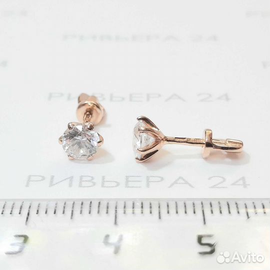 Золотые серьги пусеты с фианитами 585 пробы 1,48 г