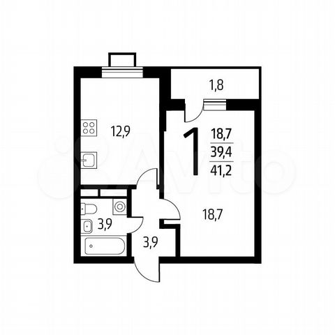 1-к. квартира, 41,2 м², 6/12 эт.