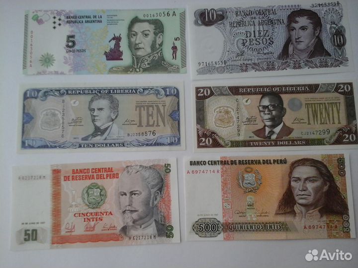 Коллекция из 17 банкнот разных стран UNC пресс
