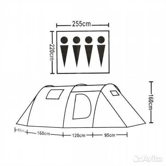 Палатка 4хместная двухслойная с тамбуром и отсеком