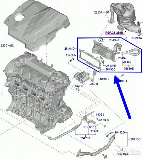 Радиатор системы EGR 2.5 G4KN Kia K5 2020-2024