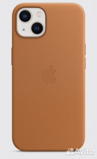 Чехол для iPhone 14 plus кожаный оранжевый