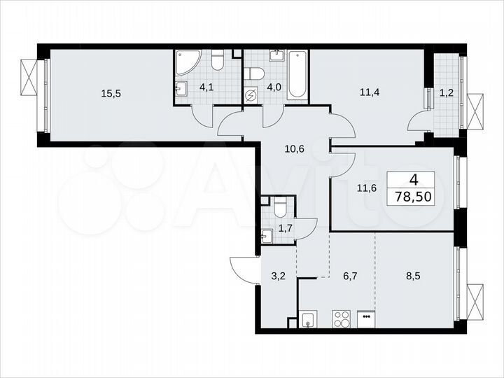 4-к. квартира, 78,5 м², 2/9 эт.