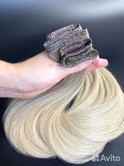 Натуральные волосы на заколках, волна