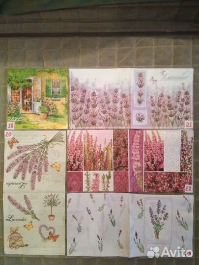 Салфетки д/декупажа Прованс-лаванда-оливки, ручная