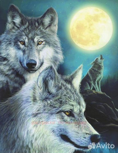 Алмазная мозаика 40x50 Волчий вой на луну