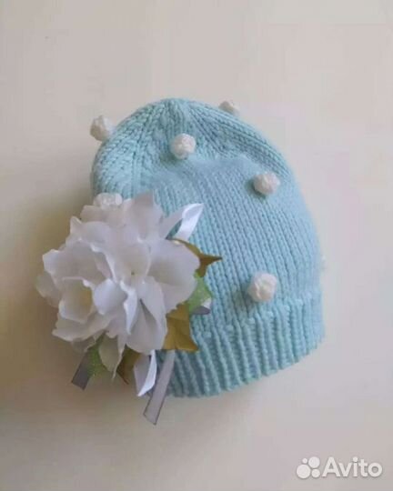 Шапочка для новорождённой малышки 0-3мес