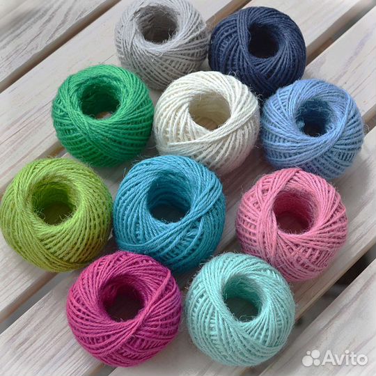 Джутовый шпагат для вязания и декора цветной