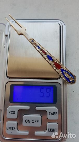 Вилка серебряная сервировочная с эмалью