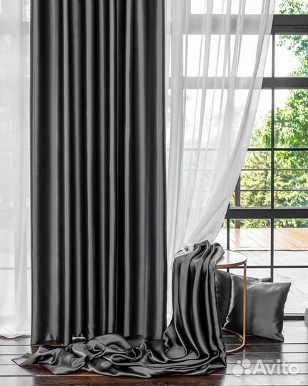 Комплект портьеры глянцевые Аврора Графит шторы