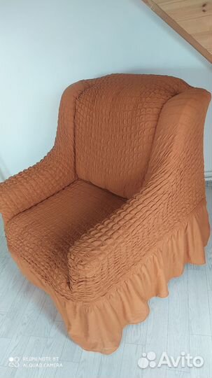 Чехол на кресло коричневый, серый