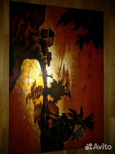 Винтажная картина Вьетнам роспись золотом