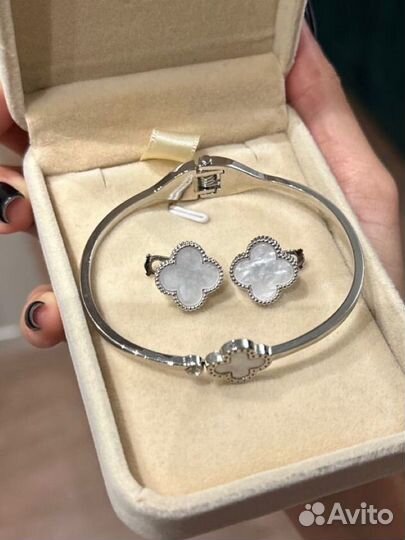 Набор как Van cleef серебряный серьги и браслет