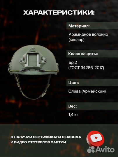 Баллистический шлем Fast арамид класс II