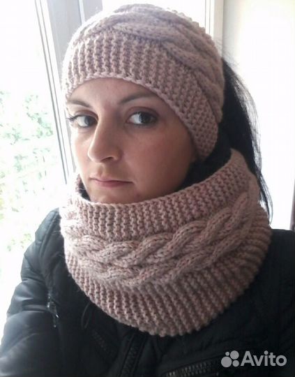 Вязаный снуд и повязка ручной работы 