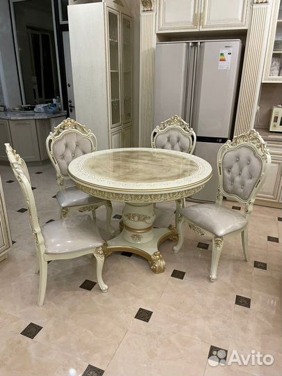 Круглый стол голд 160/200 стулья мини шейх