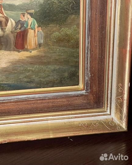 Старая картина маслом природа люди разговор 19 век
