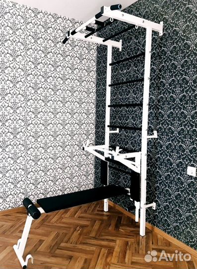 Шведская стенка с турником, брусьями и скамьей