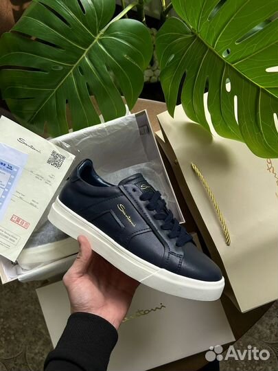 Мужские кожаные кеды Santoni премиум