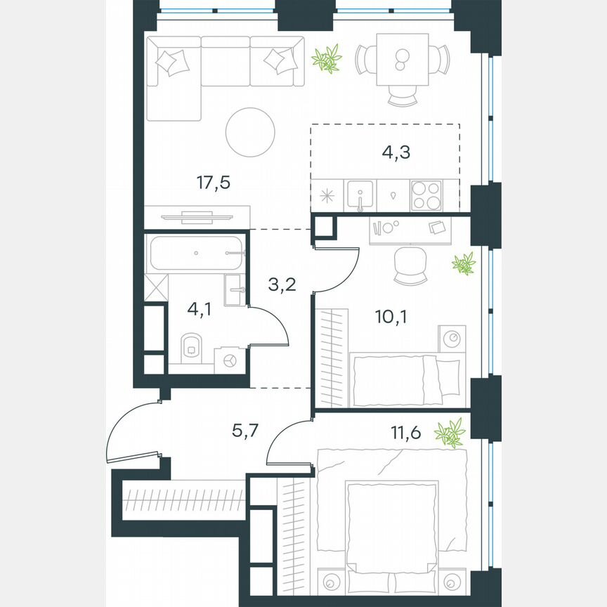 3-к. квартира, 56,5 м², 26/64 эт.