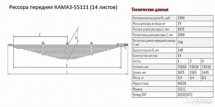 Рессора передняя камаз 55111 2902012 05