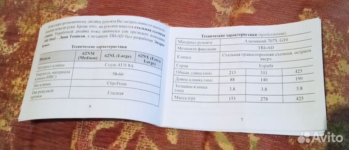 Паспорт на Cold Steel 62NL