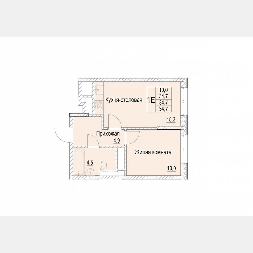 1-к. квартира, 34,7 м², 18/25 эт.
