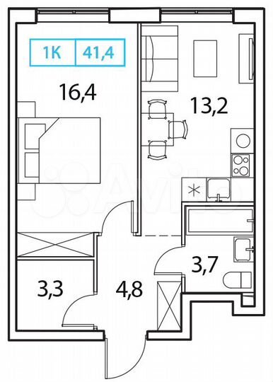 1-к. квартира, 41,4 м², 11/17 эт.