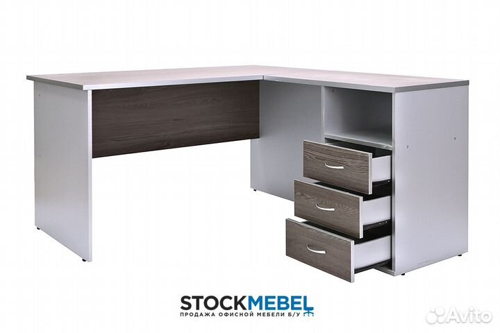 Офисный стол с тумбой Премиум. Ясень Анкор