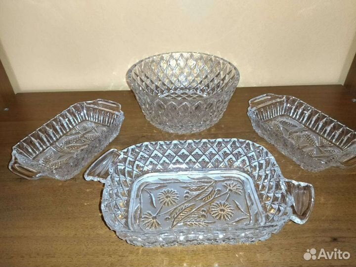 Хрустальный салатник прямоугольный большой бронь