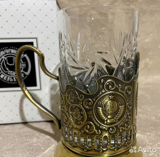 Подстаканник Герб СССР с хрустальным стаканом